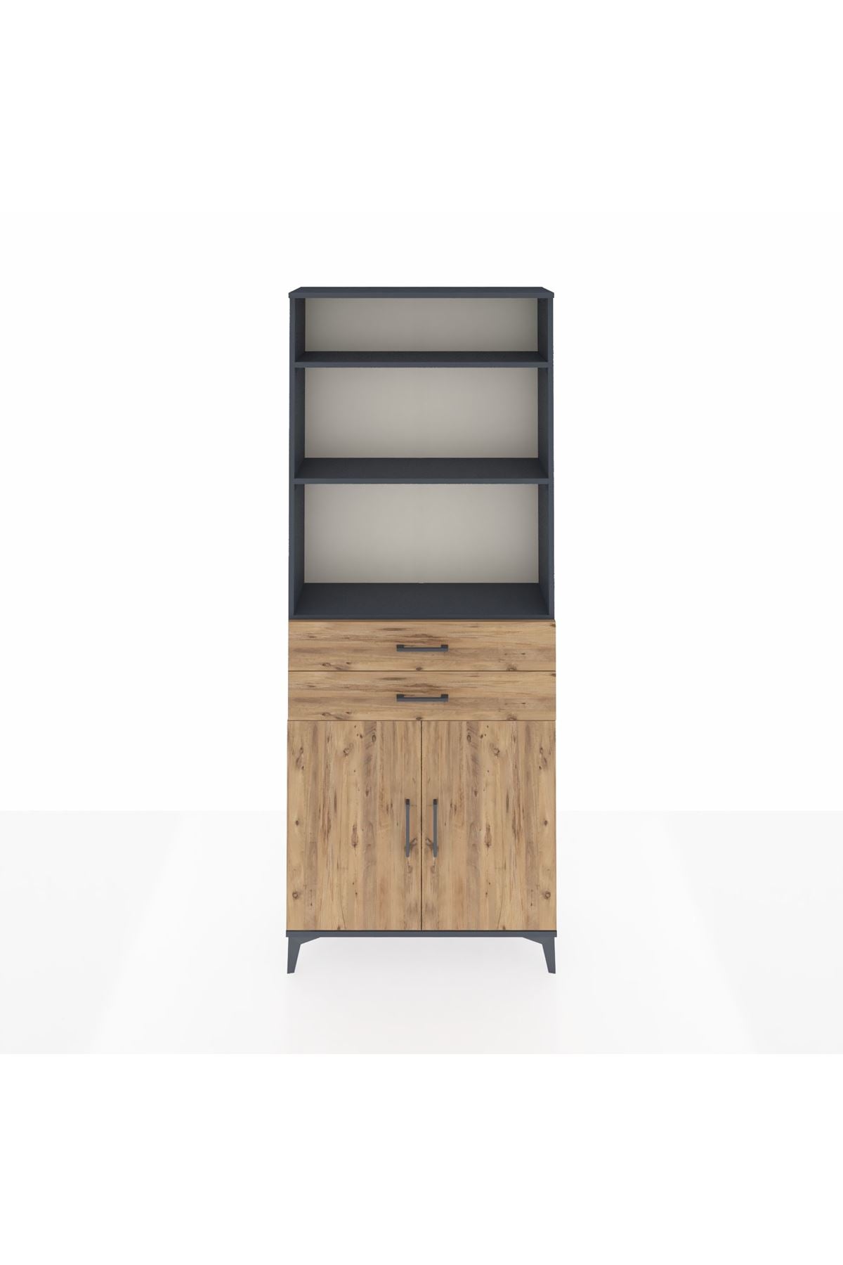 Arges Dolap 4 Raflı 2 Çekmeceli 2 Kapaklı 88x30x221 Antrasit-Çam