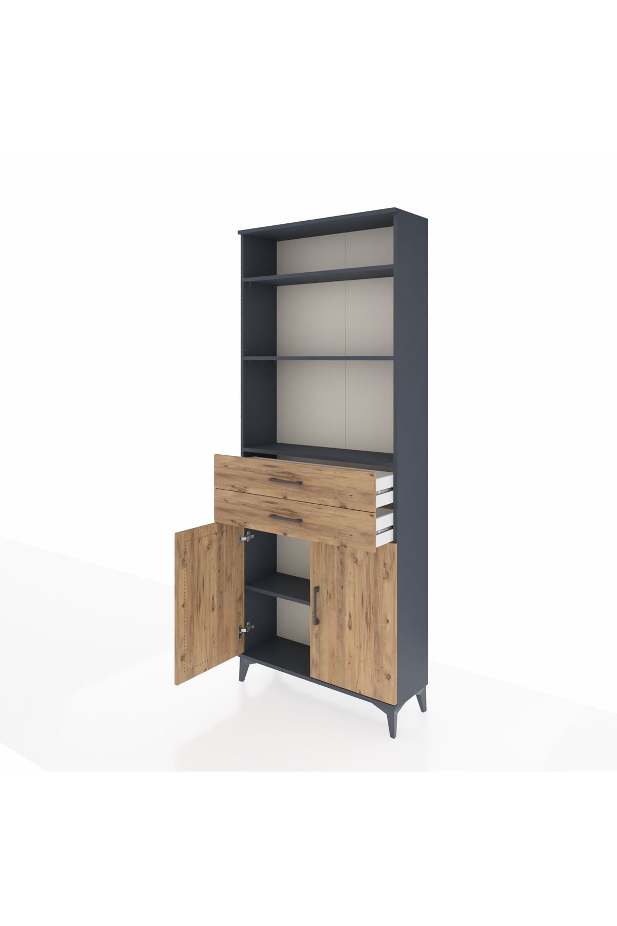 Arges Dolap 4 Raflı 2 Çekmeceli 2 Kapaklı 88x30x221 Antrasit-Çam