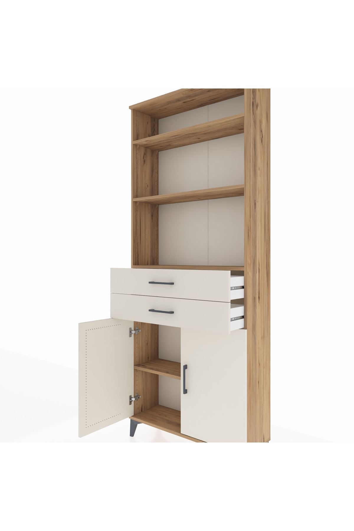 Arges Dolap 4 Raflı 2 Çekmeceli 2 Kapaklı 88x30x221 Çam-Aytaşı