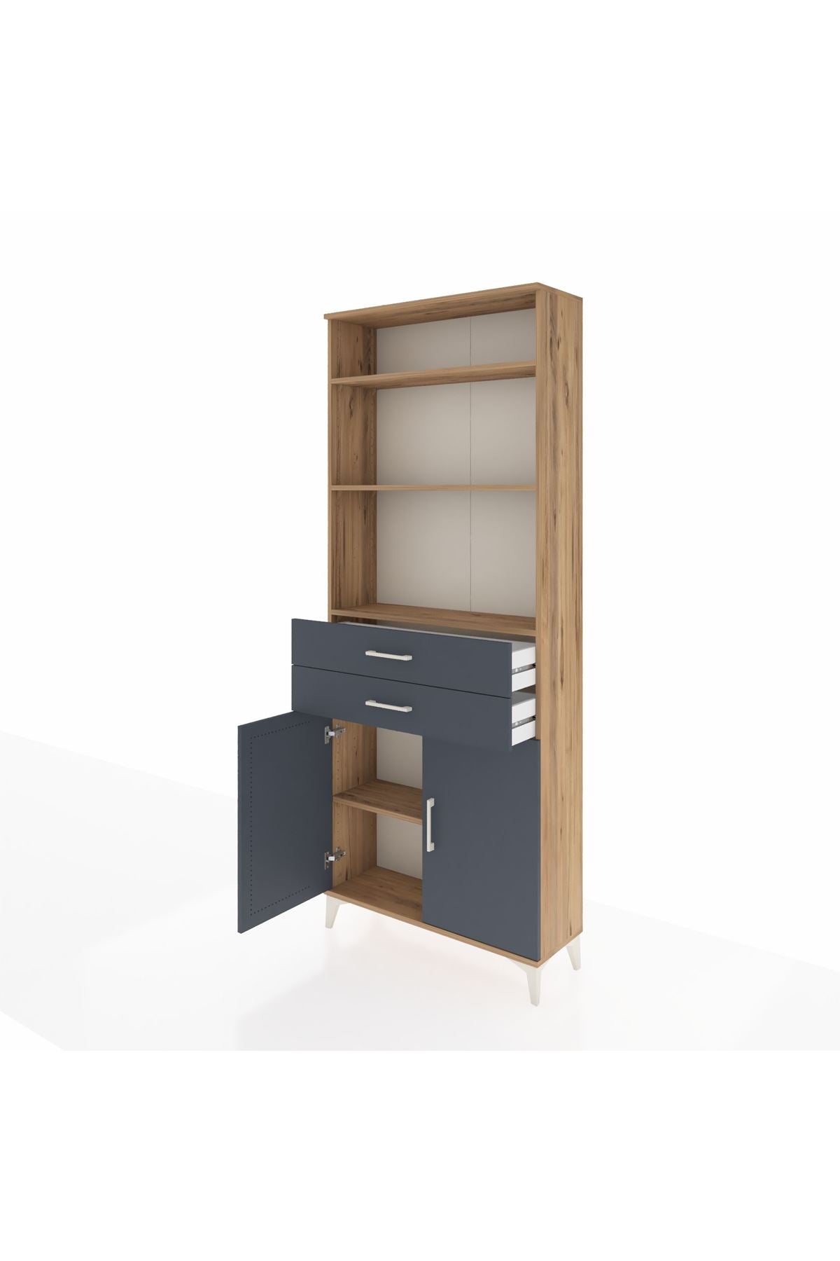 Arges Dolap 4 Raflı 2 Çekmeceli 2 Kapaklı 88x30x221 Çam-Antrasit