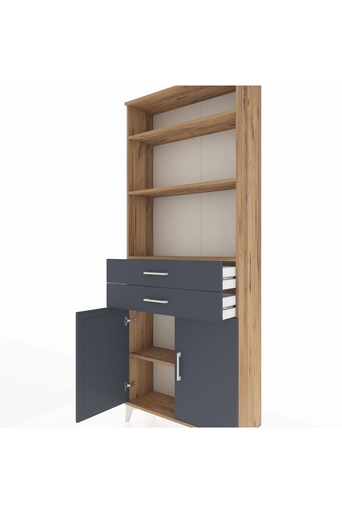 Arges Dolap 4 Raflı 2 Çekmeceli 2 Kapaklı 88x30x221 Çam-Antrasit