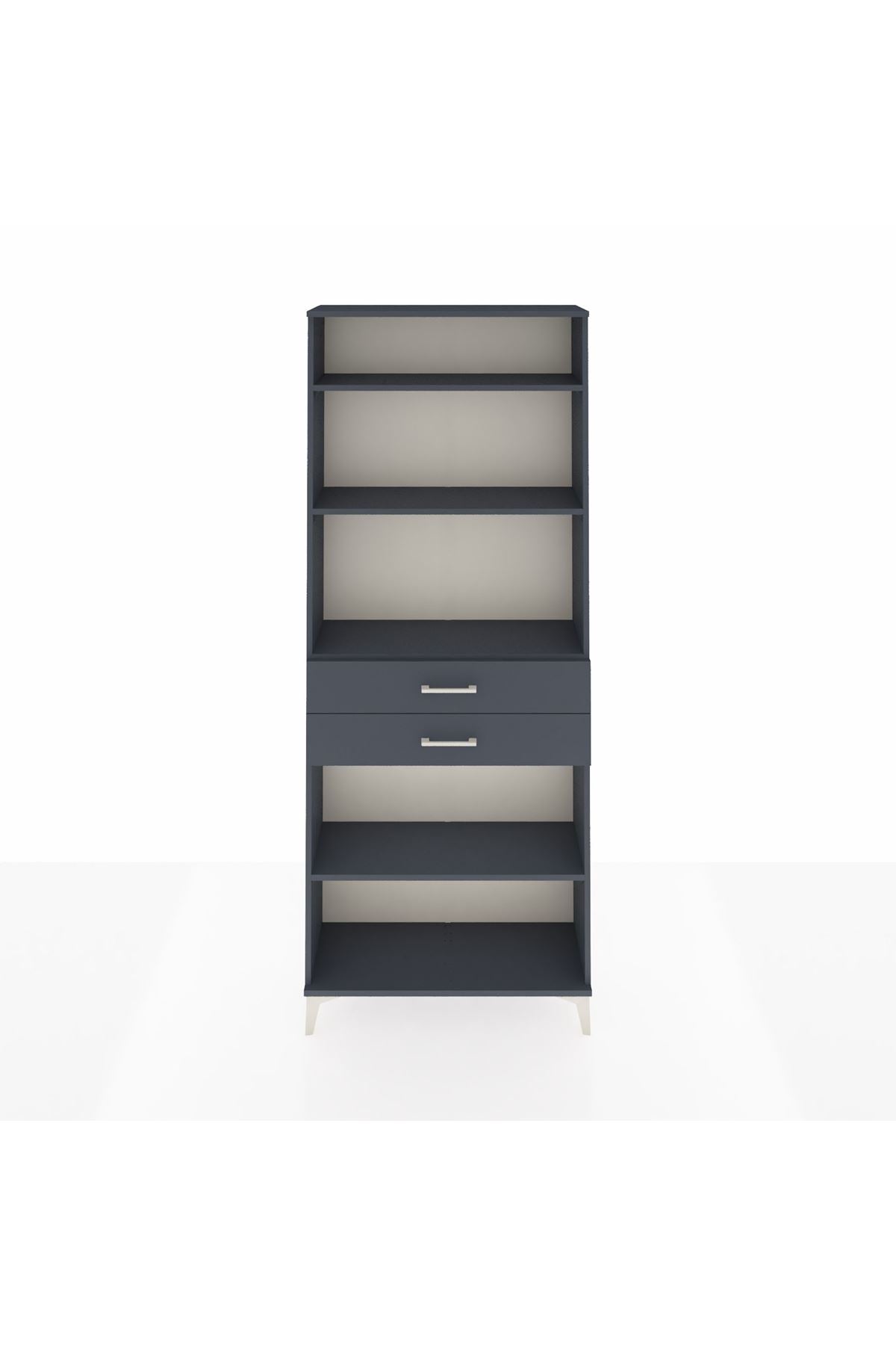 Arges Dolap 4 Raflı 2 Çekmeceli 88x30x221 Antrasit-Antrasit