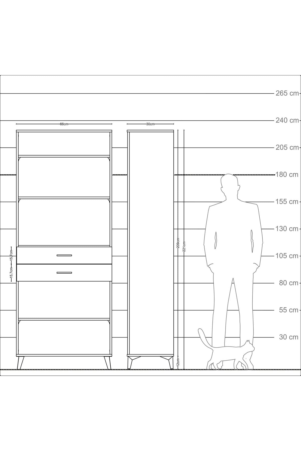 Arges Dolap 4 Raflı 2 Çekmeceli 88x30x221 Çam-Antrasit