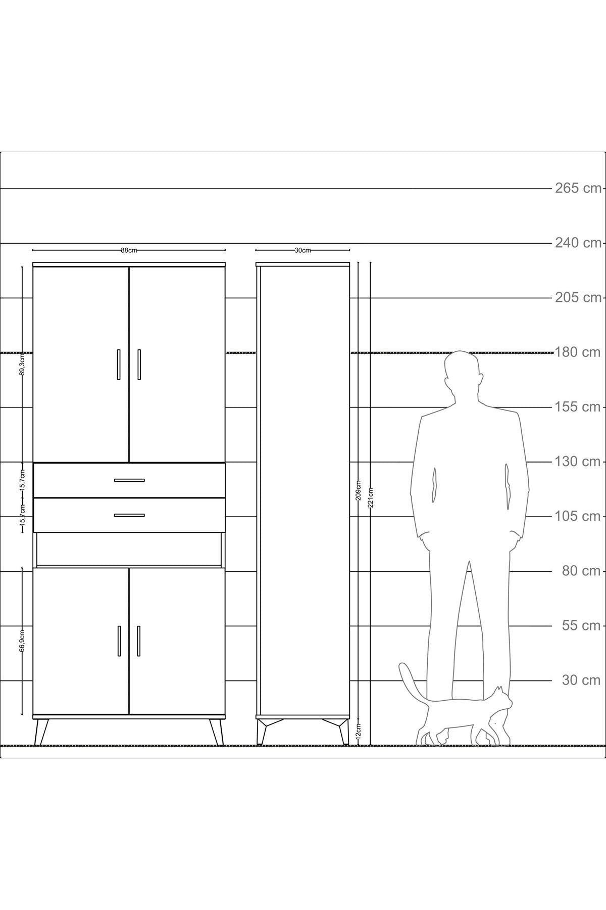 Arges Dolap 5 Raflı 2 Çekmeceli 4 Kapaklı 88x30x221 Aytaşı-Antrasit
