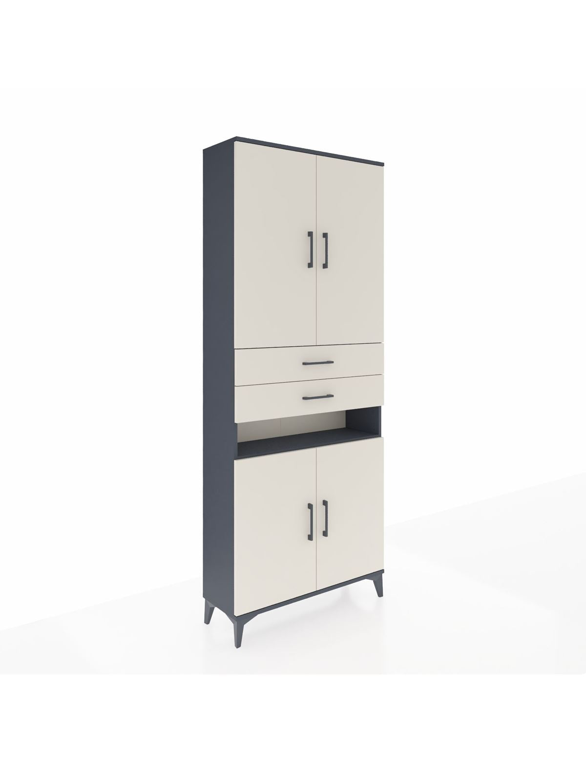 Arges Dolap 5 Raflı 2 Çekmeceli 4 Kapaklı 88x30x221 Antrasit-Aytaşı