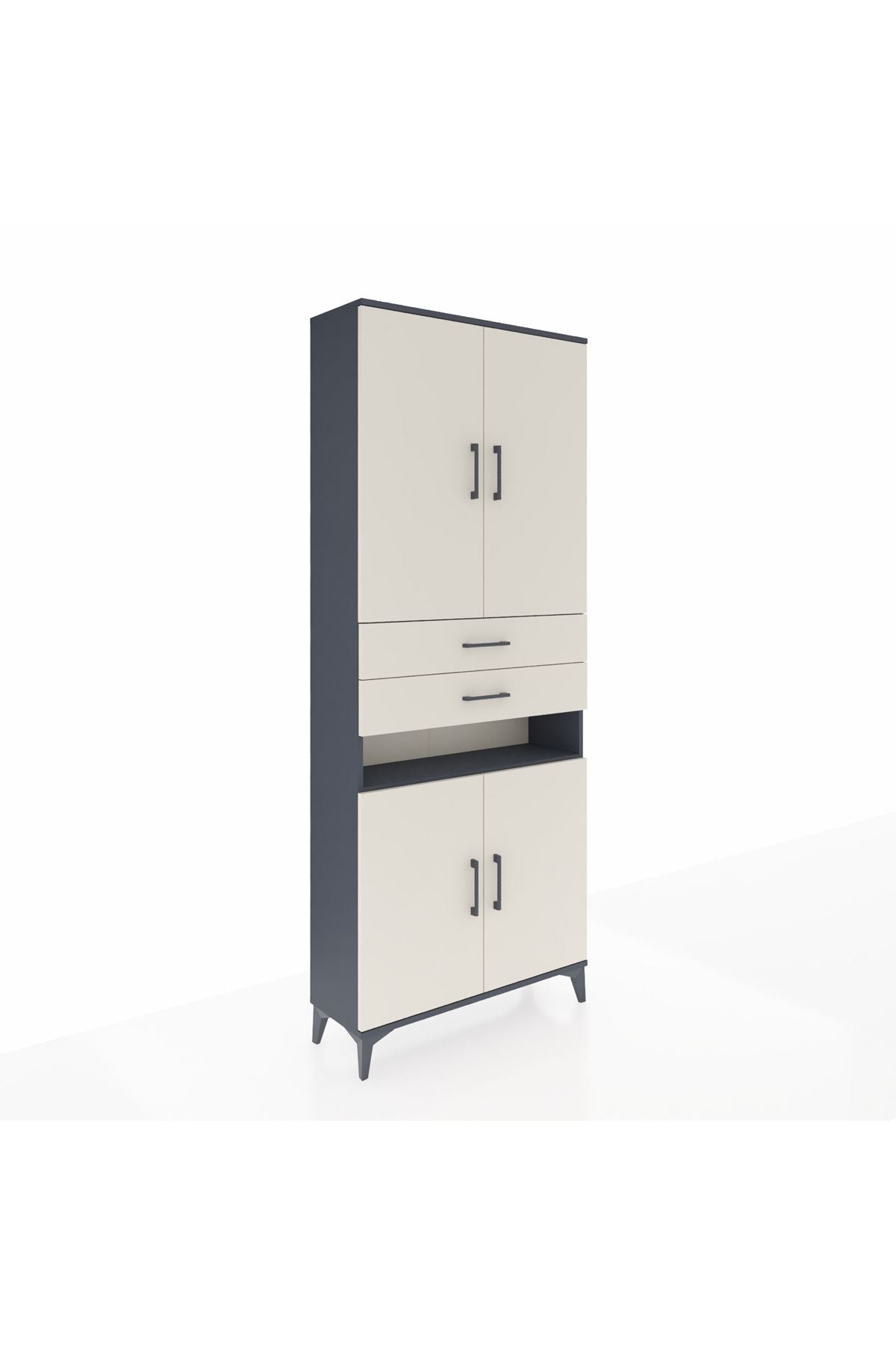 Arges Dolap 5 Raflı 2 Çekmeceli 4 Kapaklı 88x30x221 Antrasit-Aytaşı