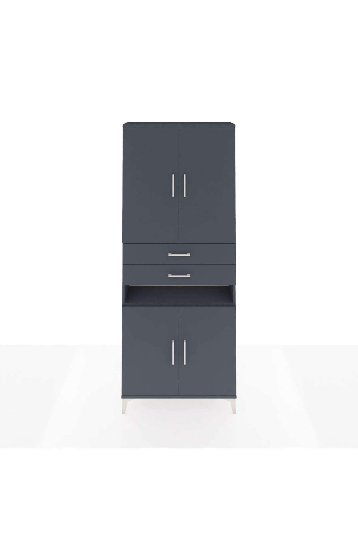 Arges Dolap 5 Raflı 2 Çekmeceli 4 Kapaklı 88x30x221 Antrasit-Antrasit