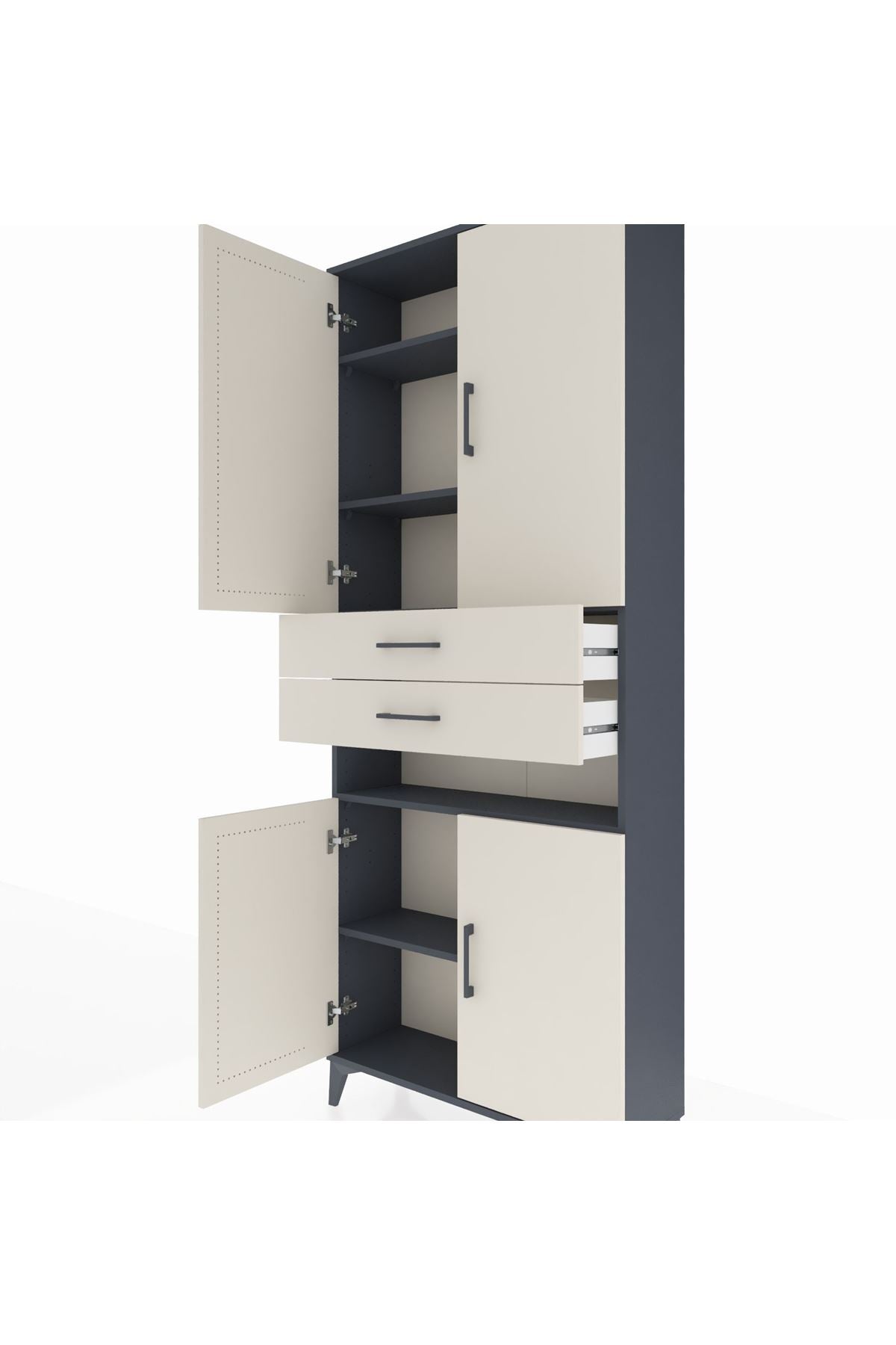 Arges Dolap 5 Raflı 2 Çekmeceli 4 Kapaklı 88x30x221 Antrasit-Aytaşı