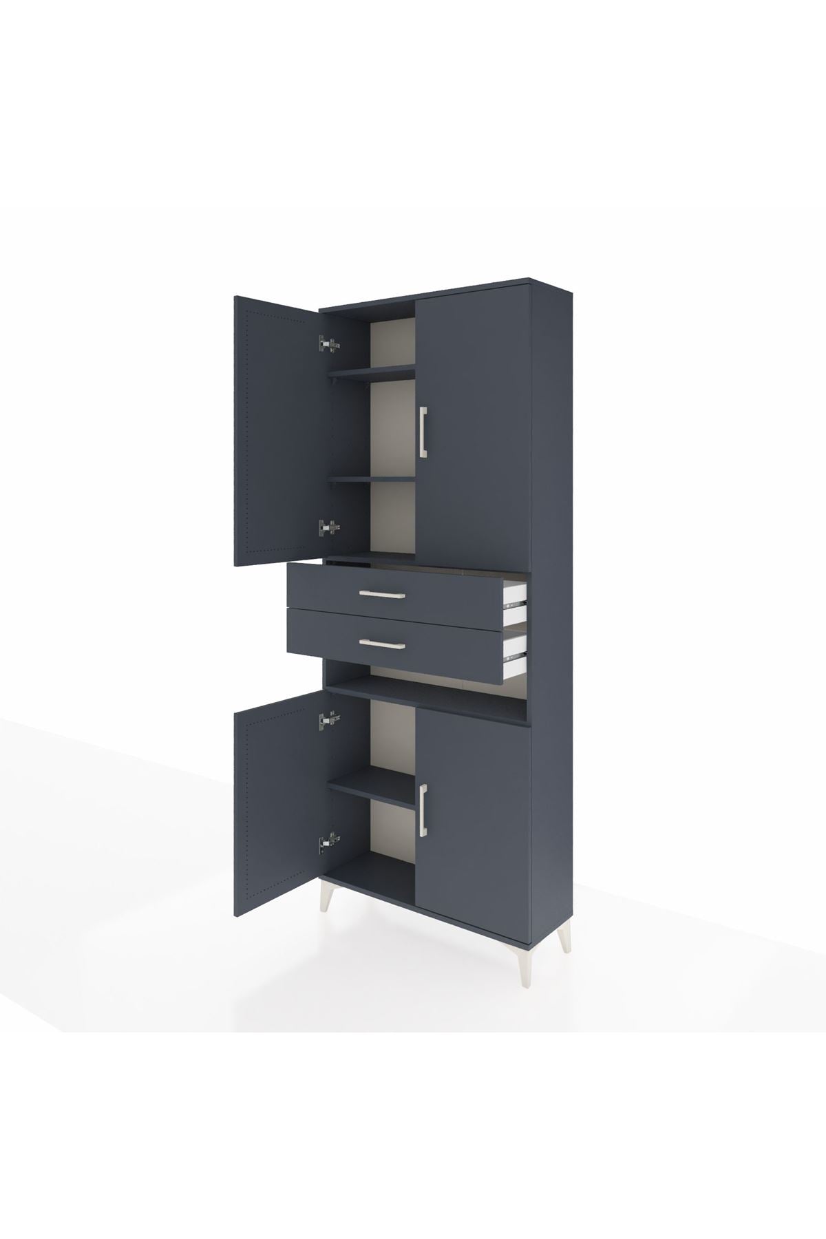 Arges Dolap 5 Raflı 2 Çekmeceli 4 Kapaklı 88x30x221 Antrasit-Antrasit