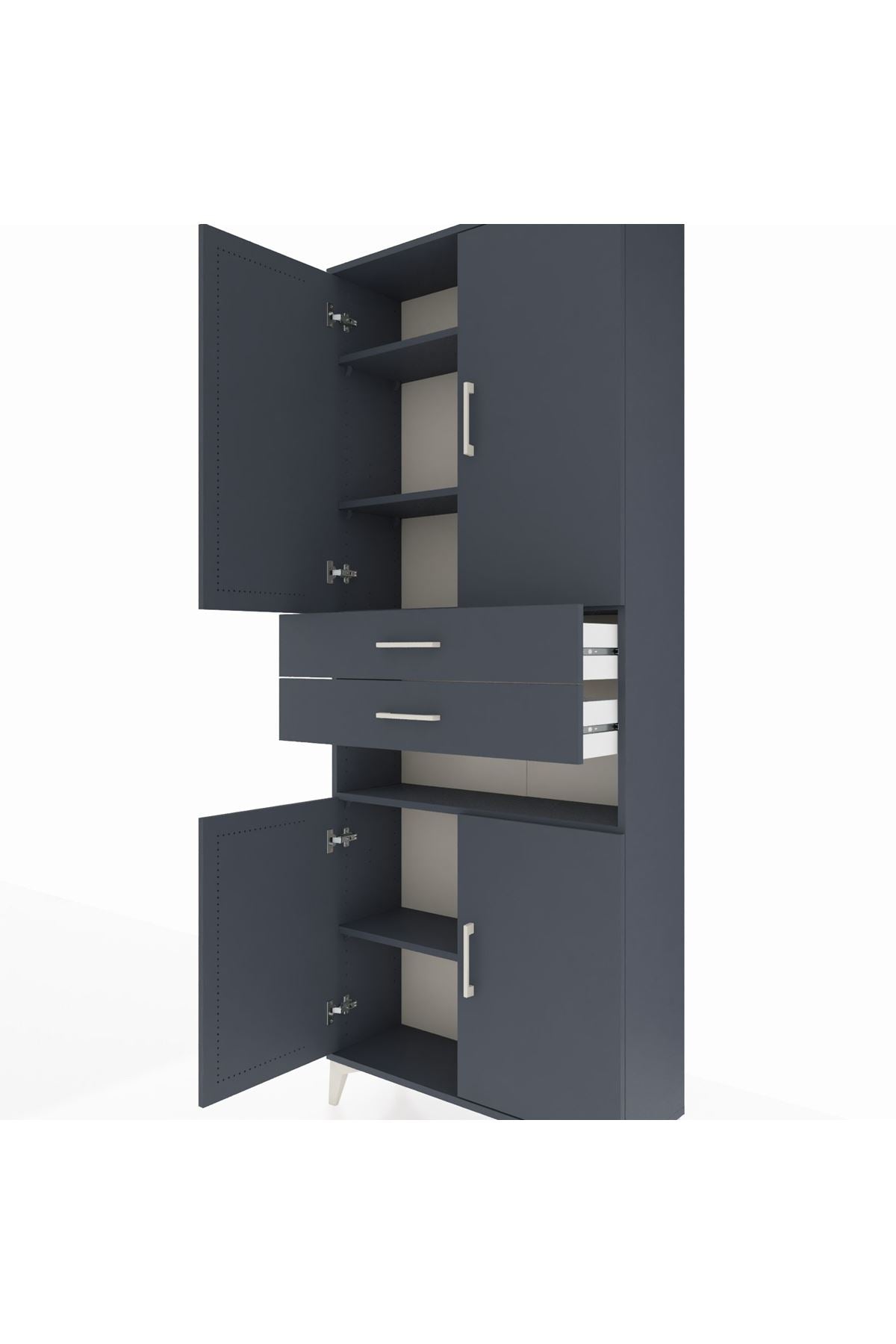 Arges Dolap 5 Raflı 2 Çekmeceli 4 Kapaklı 88x30x221 Antrasit-Antrasit