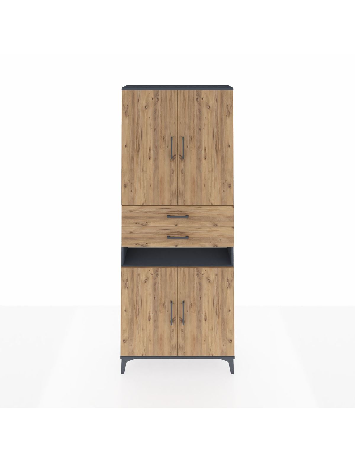 Arges Dolap 5 Raflı 2 Çekmeceli 4 Kapaklı 88x30x221 Antrasit-Çam