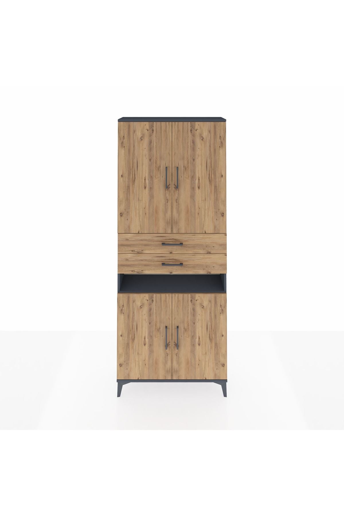 Arges Dolap 5 Raflı 2 Çekmeceli 4 Kapaklı 88x30x221 Antrasit-Çam