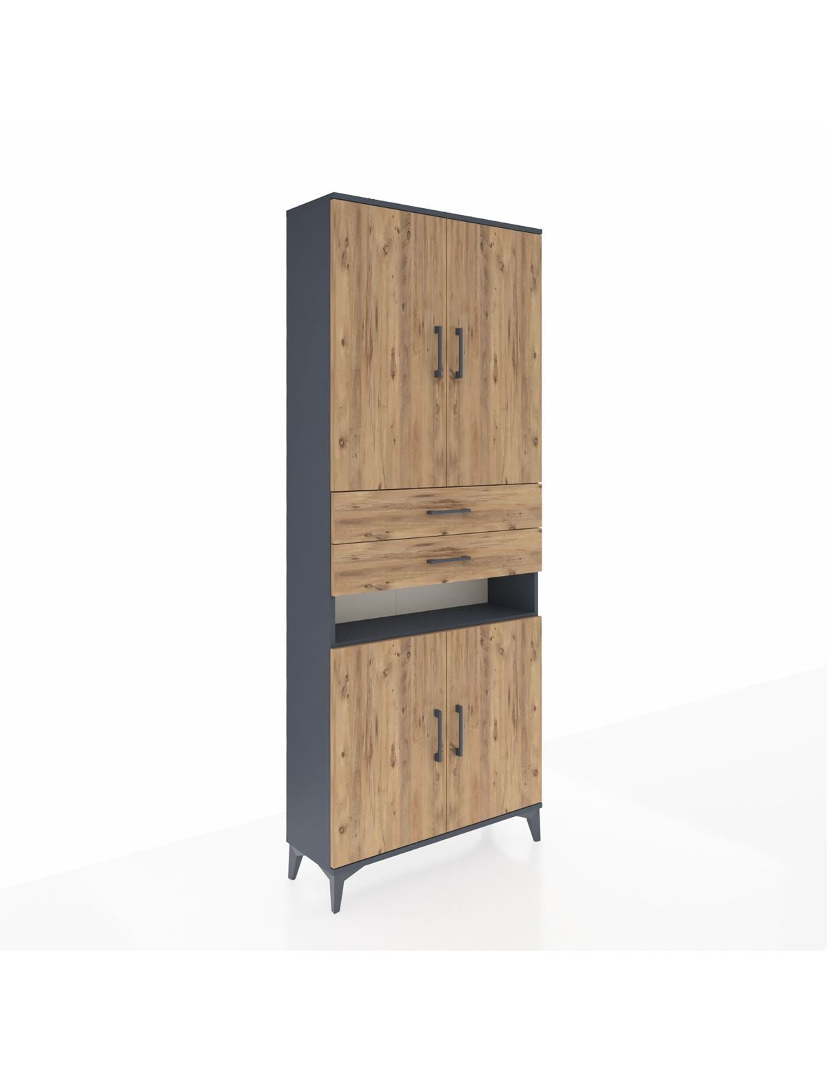 Arges Dolap 5 Raflı 2 Çekmeceli 4 Kapaklı 88x30x221 Antrasit-Çam