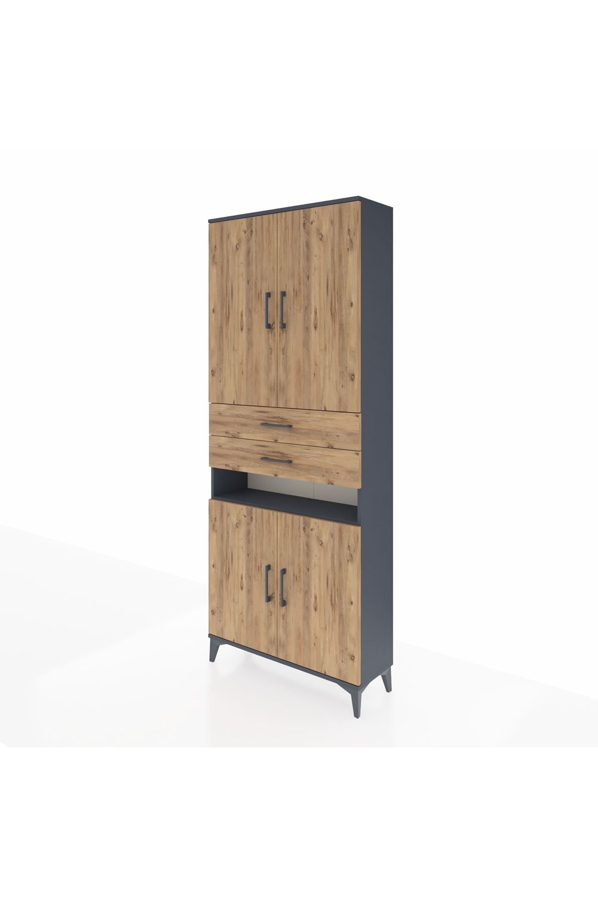 Arges Dolap 5 Raflı 2 Çekmeceli 4 Kapaklı 88x30x221 Antrasit-Çam