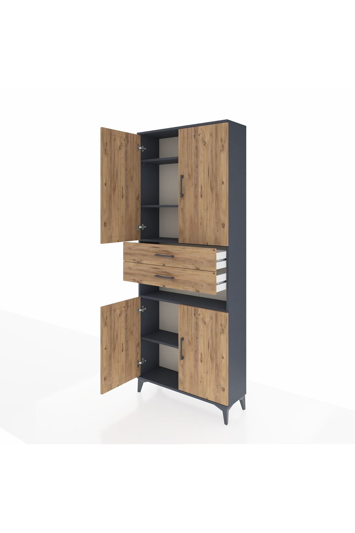 Arges Dolap 5 Raflı 2 Çekmeceli 4 Kapaklı 88x30x221 Antrasit-Çam