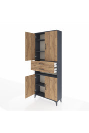 Arges Dolap 5 Raflı 2 Çekmeceli 4 Kapaklı 88x30x221 Antrasit-Çam