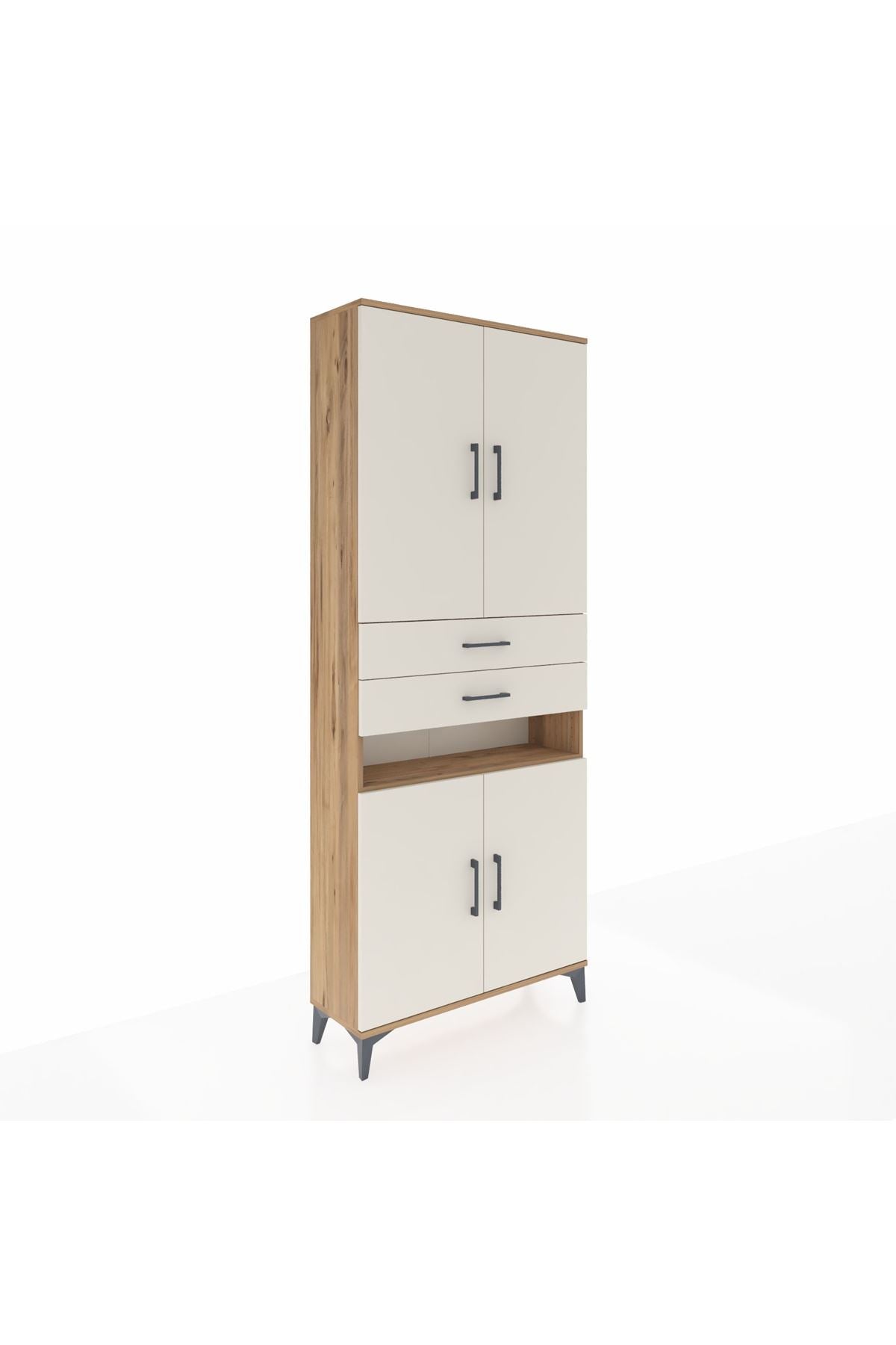 Arges Dolap 5 Raflı 2 Çekmeceli 4 Kapaklı 88x30x221 Çam-Aytaşı