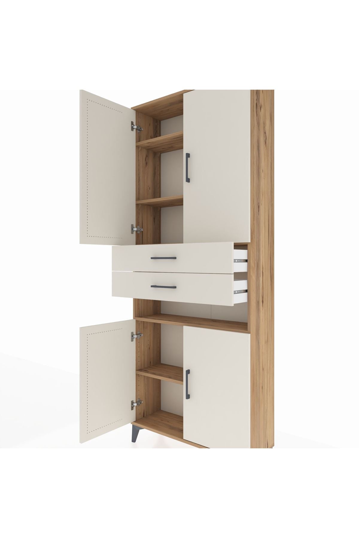 Arges Dolap 5 Raflı 2 Çekmeceli 4 Kapaklı 88x30x221 Çam-Aytaşı