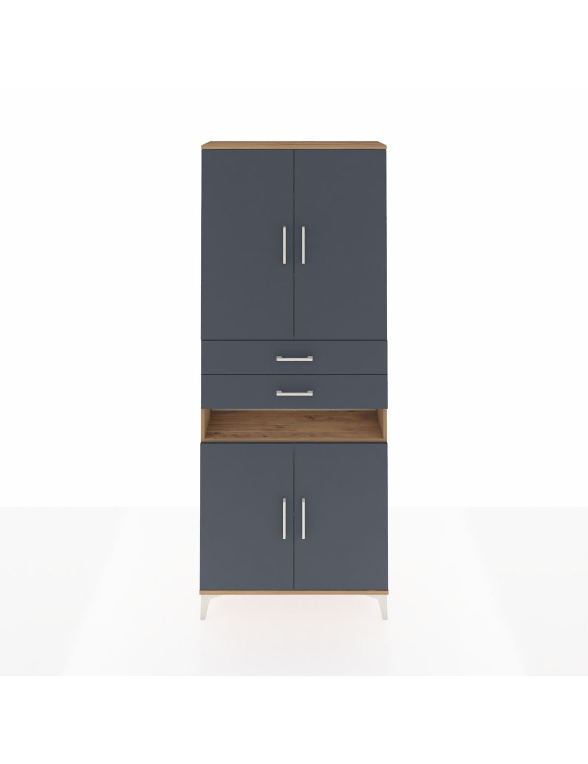 Arges Dolap 5 Raflı 2 Çekmeceli 4 Kapaklı 88x30x221 Çam-Antrasit