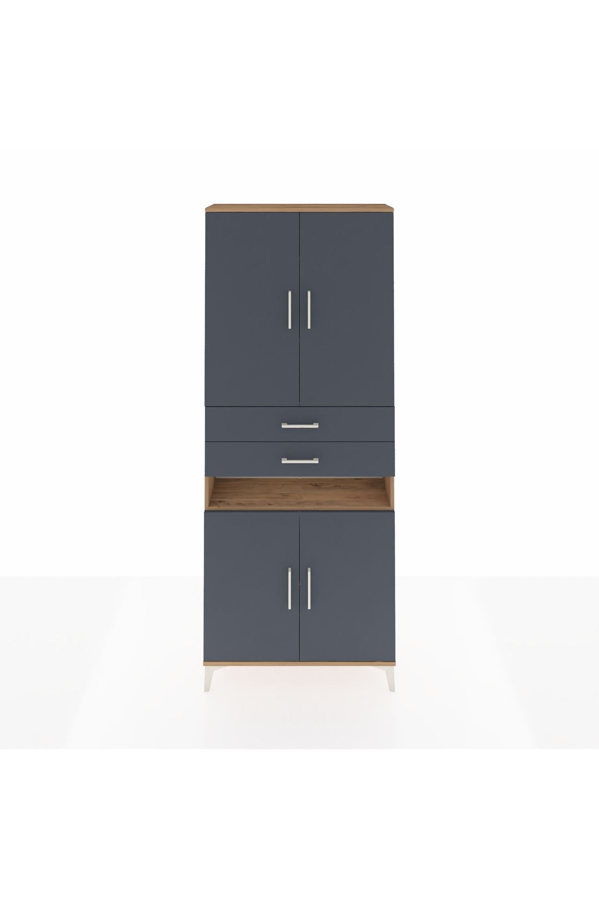 Arges Dolap 5 Raflı 2 Çekmeceli 4 Kapaklı 88x30x221 Çam-Antrasit