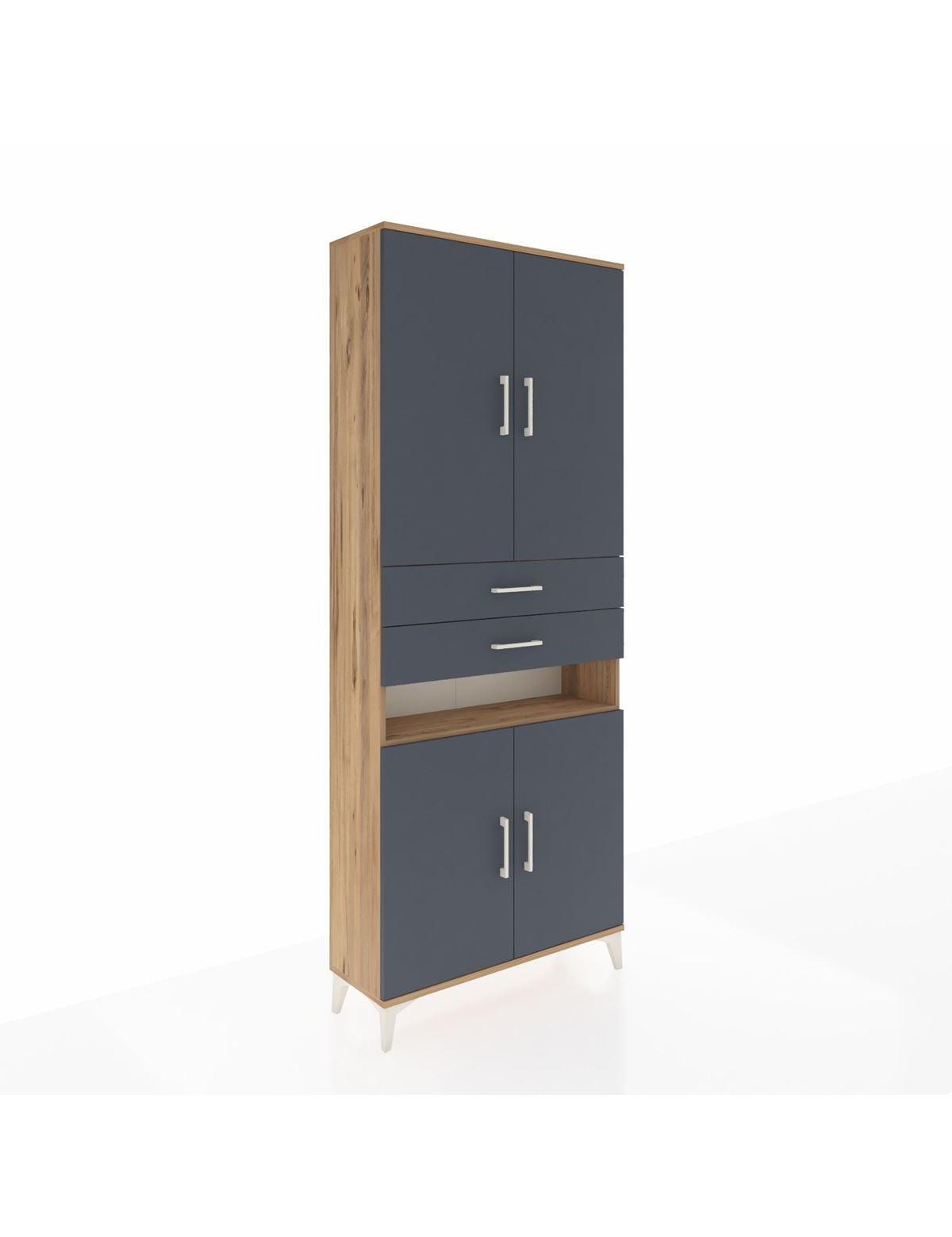 Arges Dolap 5 Raflı 2 Çekmeceli 4 Kapaklı 88x30x221 Çam-Antrasit