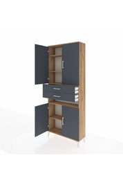 Arges Dolap 5 Raflı 2 Çekmeceli 4 Kapaklı 88x30x221 Çam-Antrasit