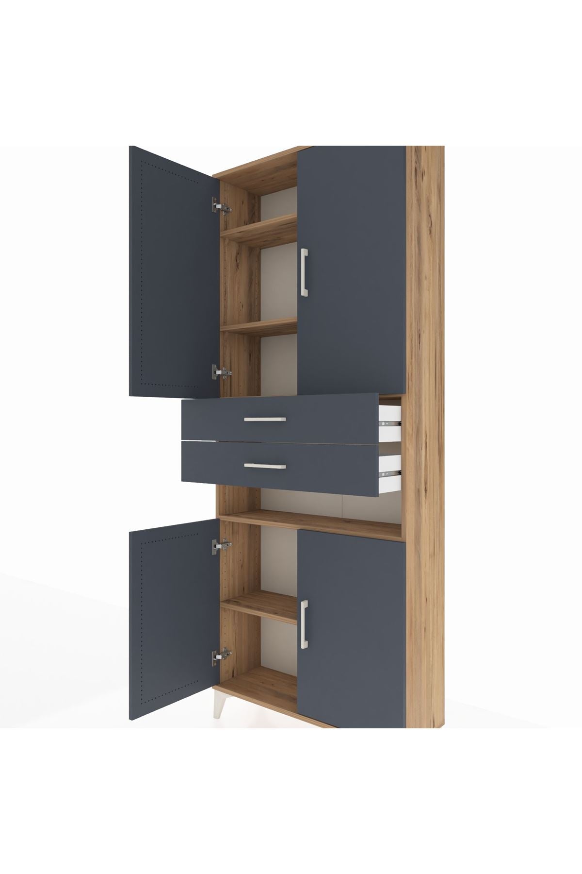 Arges Dolap 5 Raflı 2 Çekmeceli 4 Kapaklı 88x30x221 Çam-Antrasit