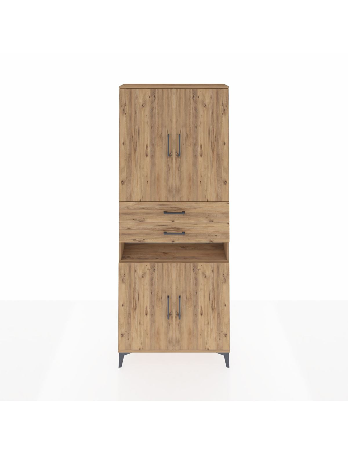 Arges Dolap 5 Raflı 2 Çekmeceli 4 Kapaklı 88x30x221 Çam-Çam