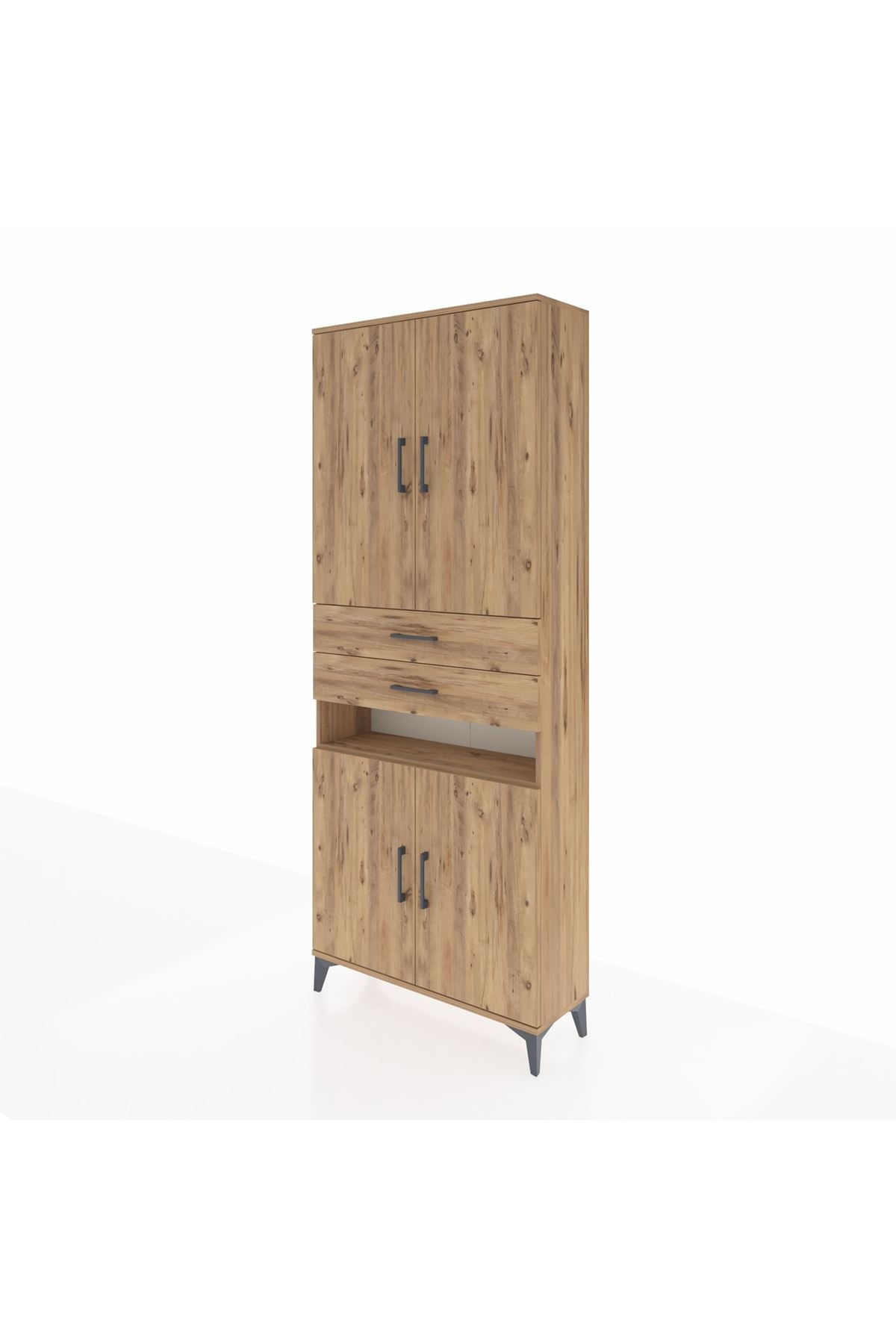 Arges Dolap 5 Raflı 2 Çekmeceli 4 Kapaklı 88x30x221 Çam-Çam