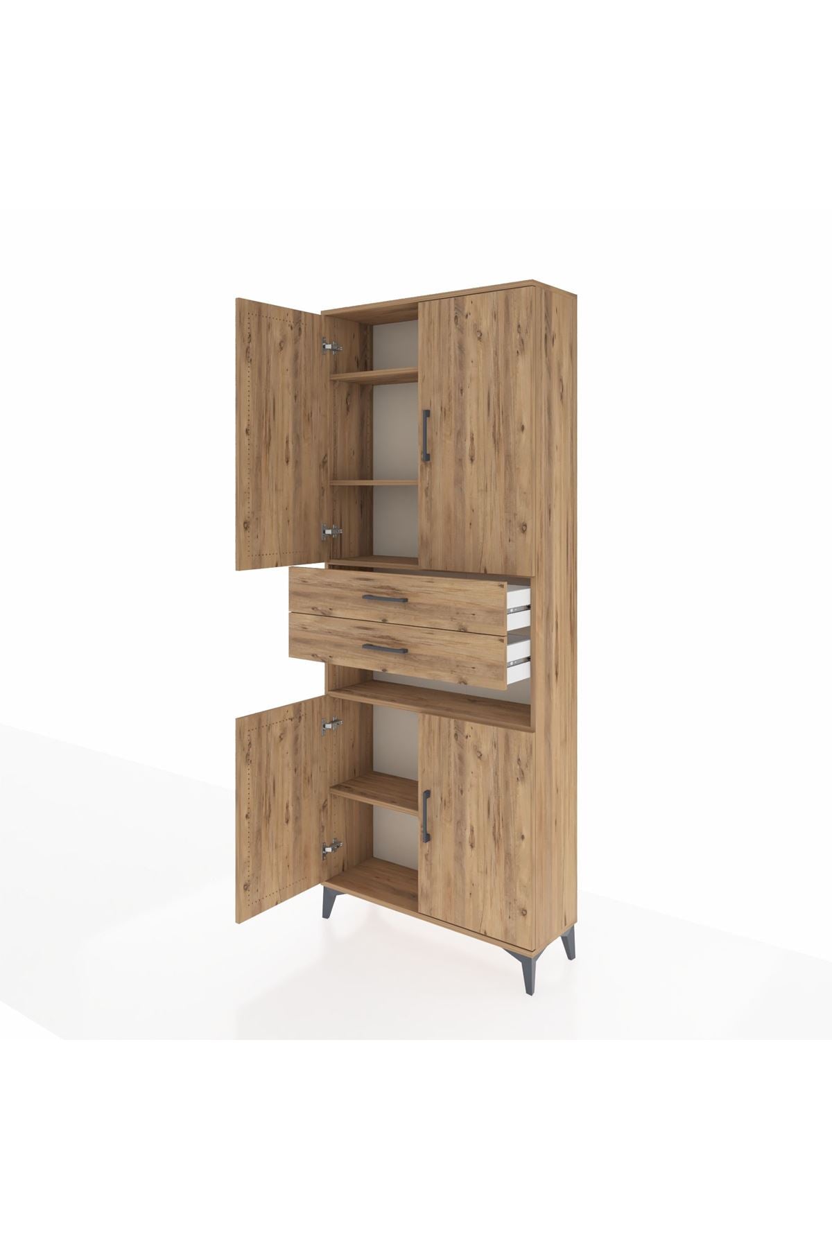 Arges Dolap 5 Raflı 2 Çekmeceli 4 Kapaklı 88x30x221 Çam-Çam