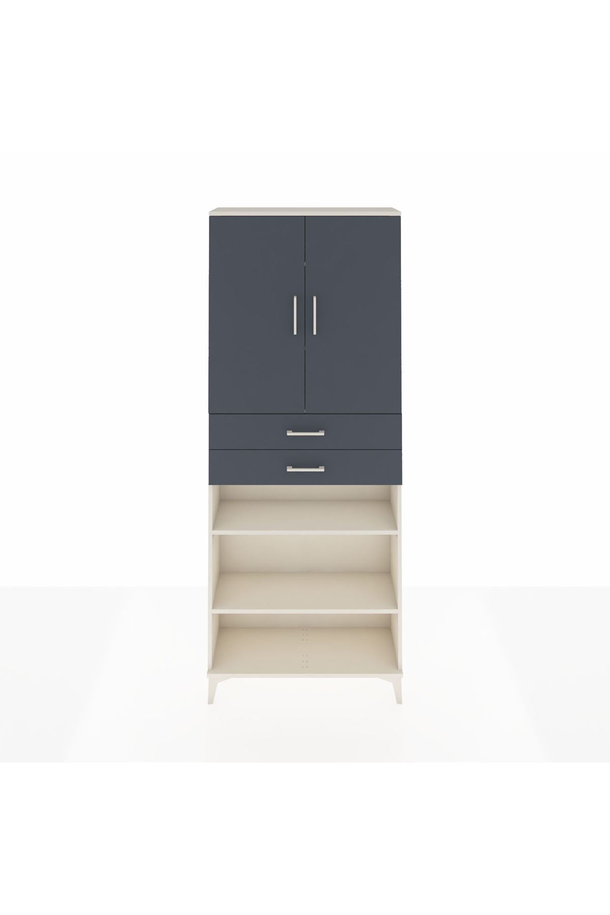 Arges Dolap 5 Raflı 2 Çekmeceli 2 Kapaklı 88x30x221 Aytaşı-Antrasit