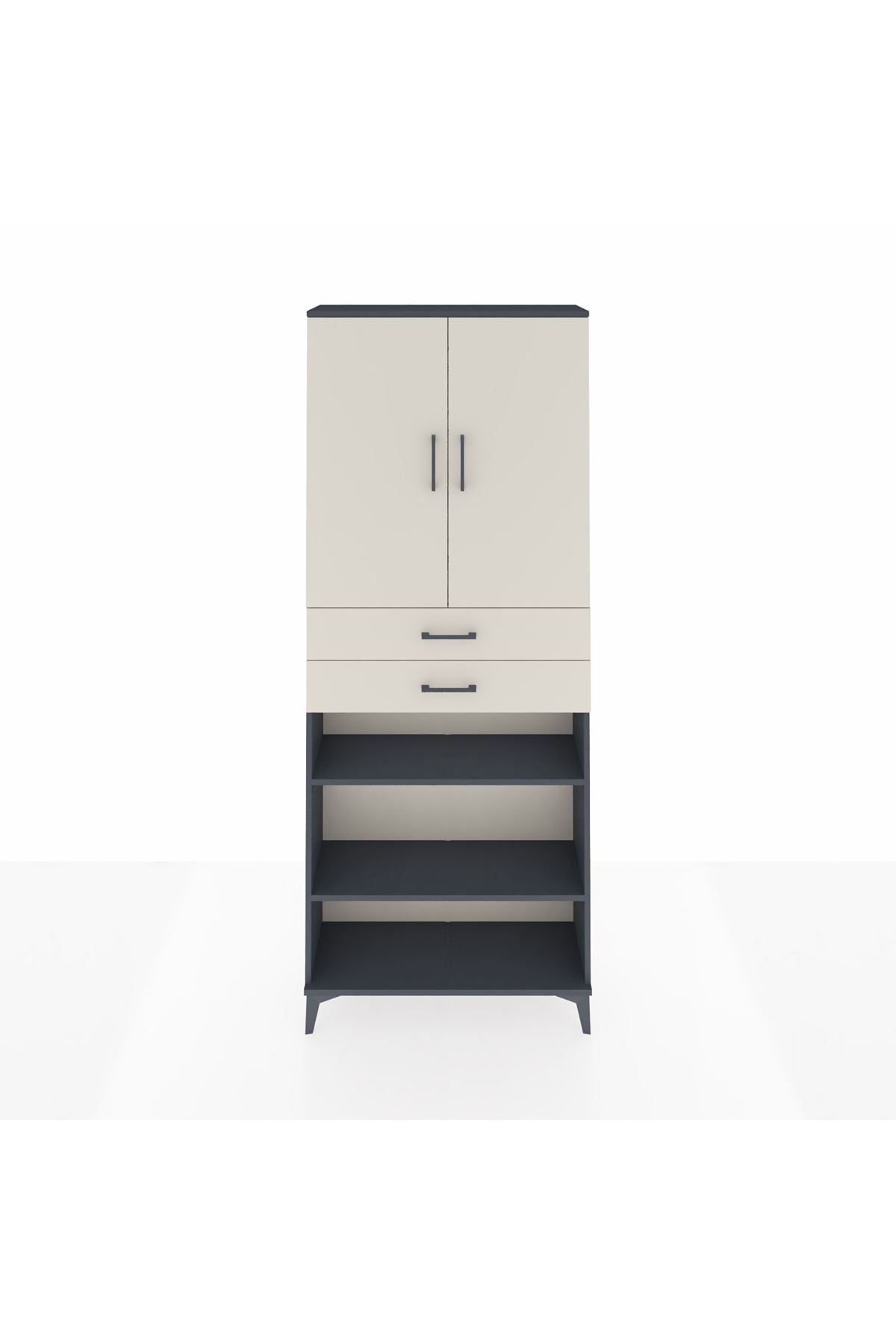 Arges Dolap 5 Raflı 2 Çekmeceli 2 Kapaklı 88x30x221 Antrasit-Aytaşı