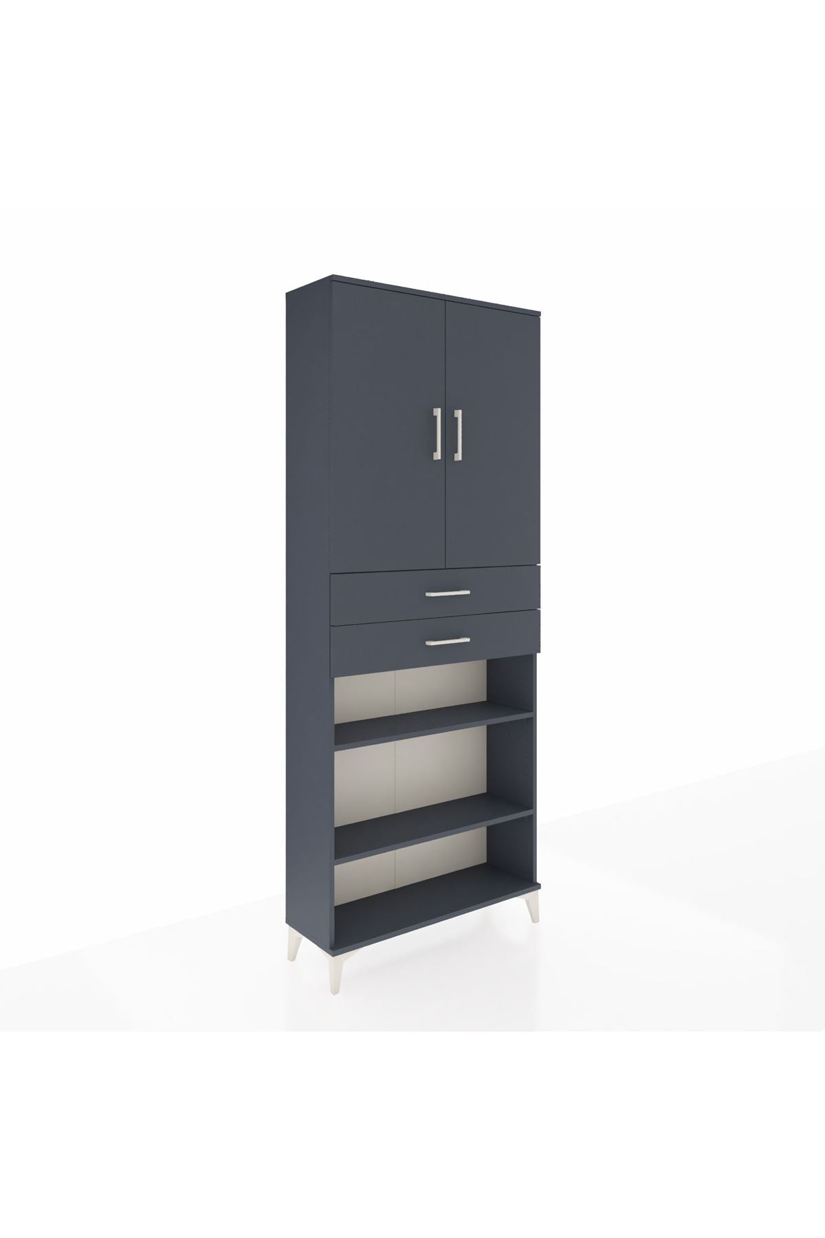 Arges Dolap 5 Raflı 2 Çekmeceli 2 Kapaklı 88x30x221 Antrasit-Antrasit