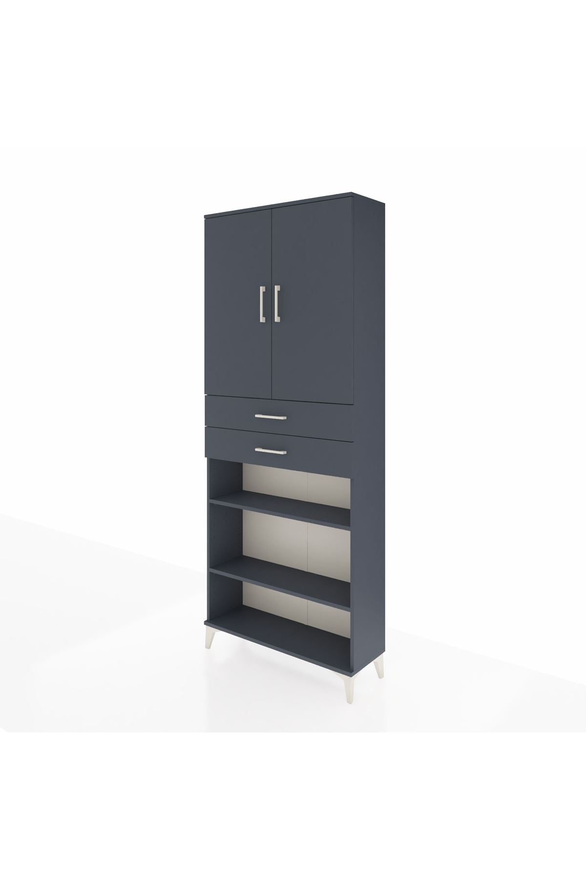 Arges Dolap 5 Raflı 2 Çekmeceli 2 Kapaklı 88x30x221 Antrasit-Antrasit