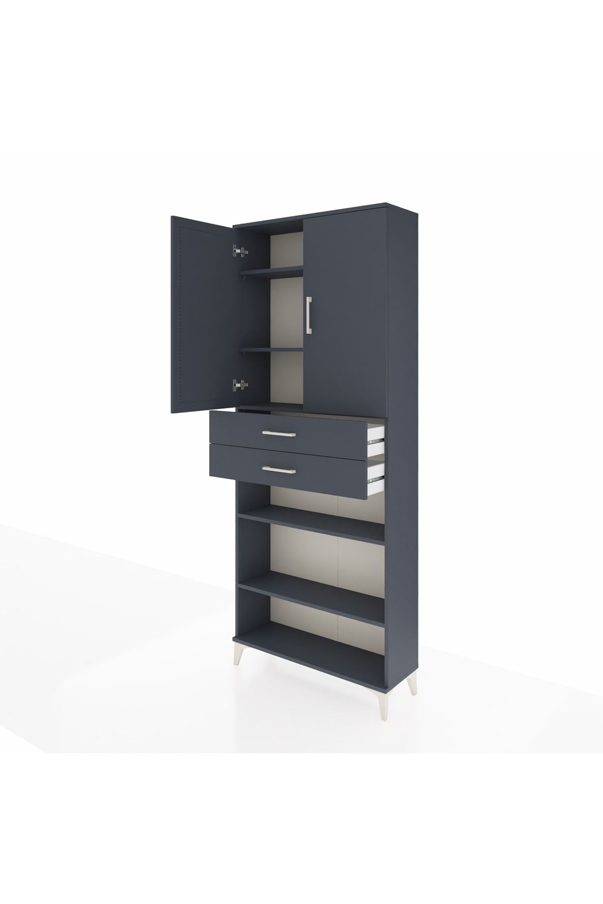 Arges Dolap 5 Raflı 2 Çekmeceli 2 Kapaklı 88x30x221 Antrasit-Antrasit