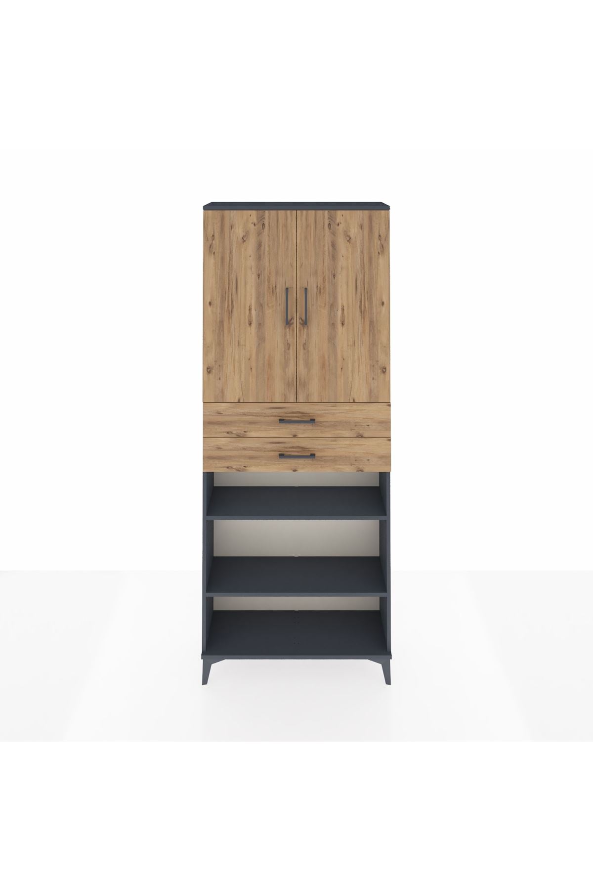 Arges Dolap 5 Raflı 2 Çekmeceli 2 Kapaklı 88x30x221 Antrasit-Çam