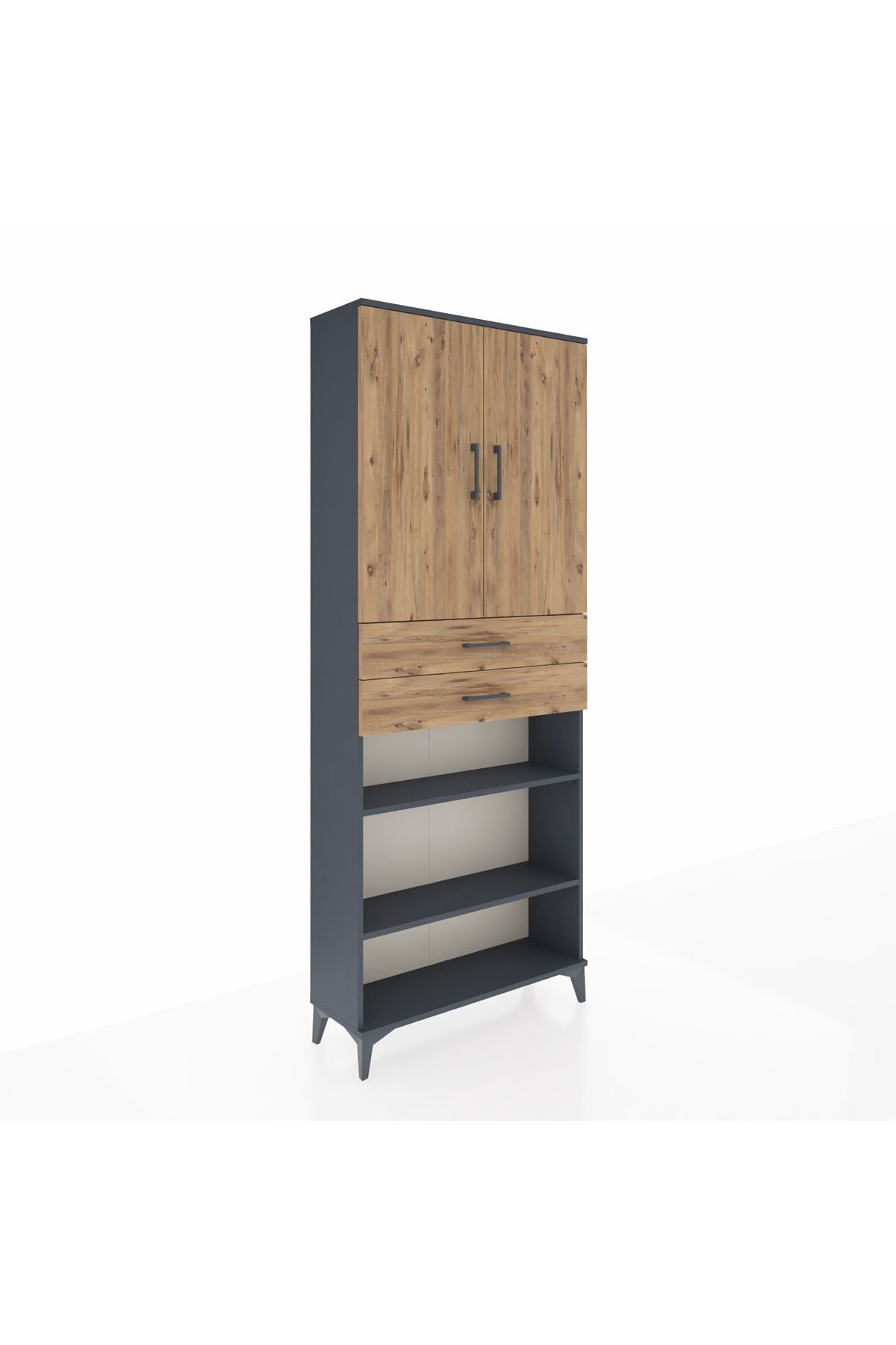 Arges Dolap 5 Raflı 2 Çekmeceli 2 Kapaklı 88x30x221 Antrasit-Çam