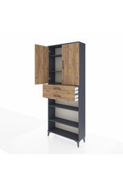 Arges Dolap 5 Raflı 2 Çekmeceli 2 Kapaklı 88x30x221 Antrasit-Çam