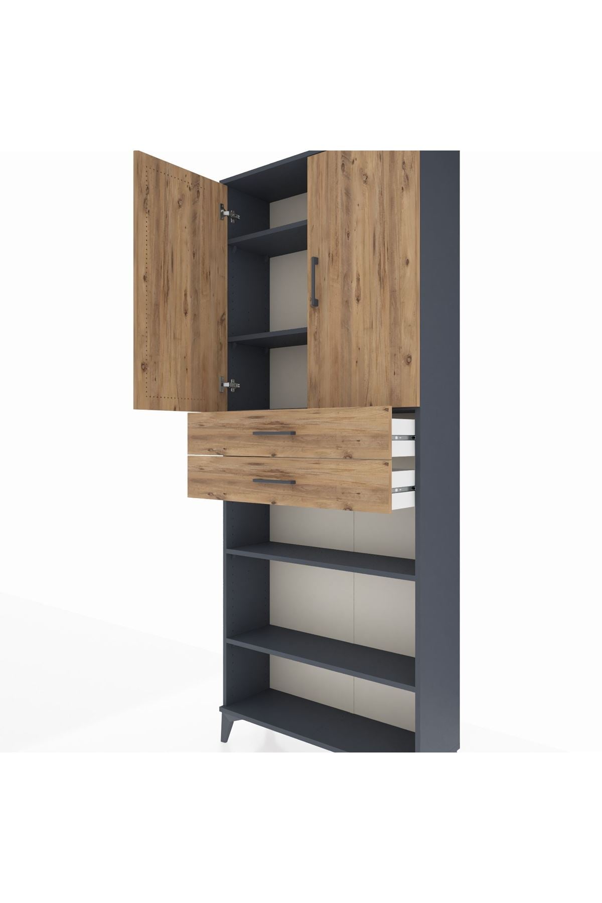 Arges Dolap 5 Raflı 2 Çekmeceli 2 Kapaklı 88x30x221 Antrasit-Çam