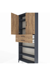 Arges Dolap 5 Raflı 2 Çekmeceli 2 Kapaklı 88x30x221 Antrasit-Çam