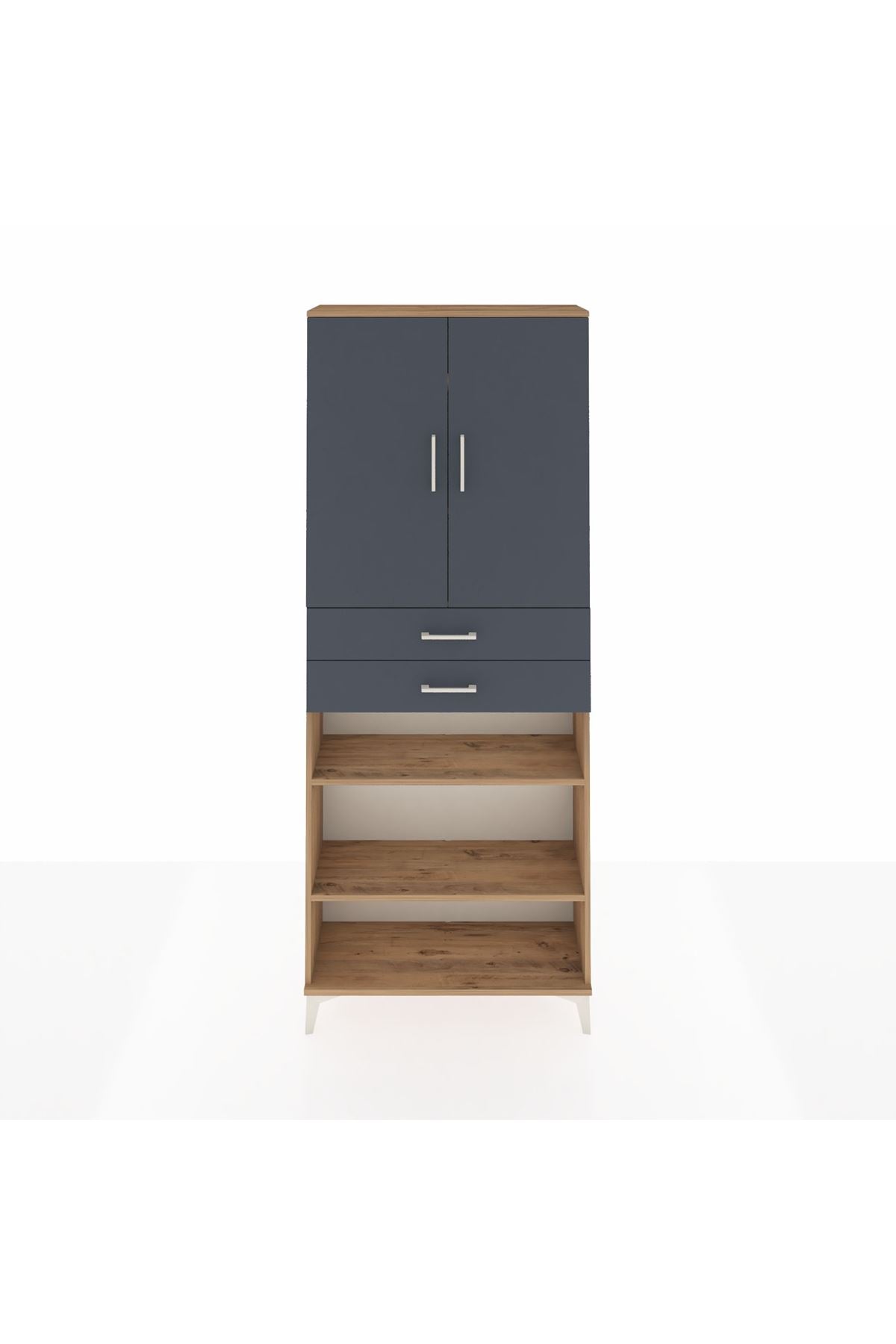 Arges Dolap 5 Raflı 2 Çekmeceli 2 Kapaklı 88x30x221 Çam-Antrasit