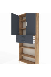 Arges Dolap 5 Raflı 2 Çekmeceli 2 Kapaklı 88x30x221 Çam-Antrasit