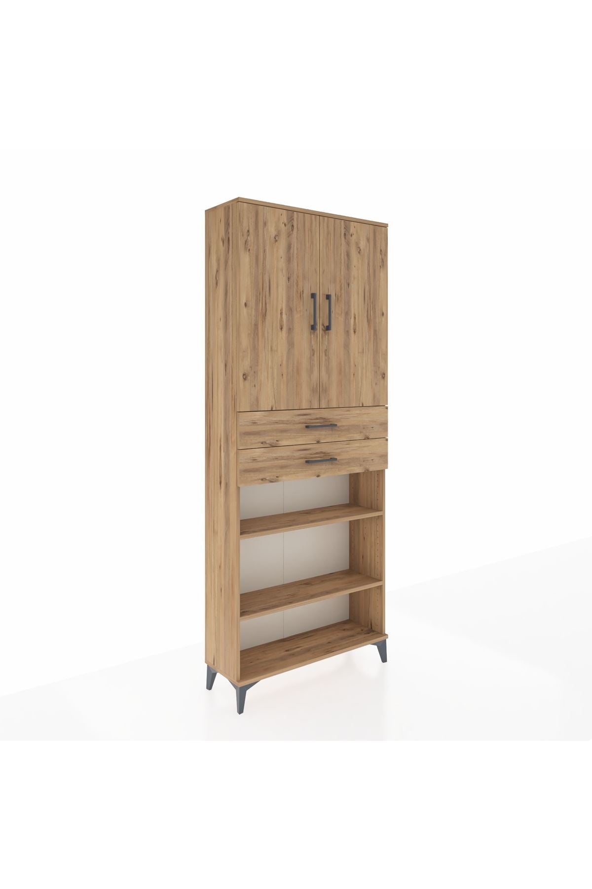 Arges Dolap 5 Raflı 2 Çekmeceli 2 Kapaklı 88x30x221 Çam-Çam