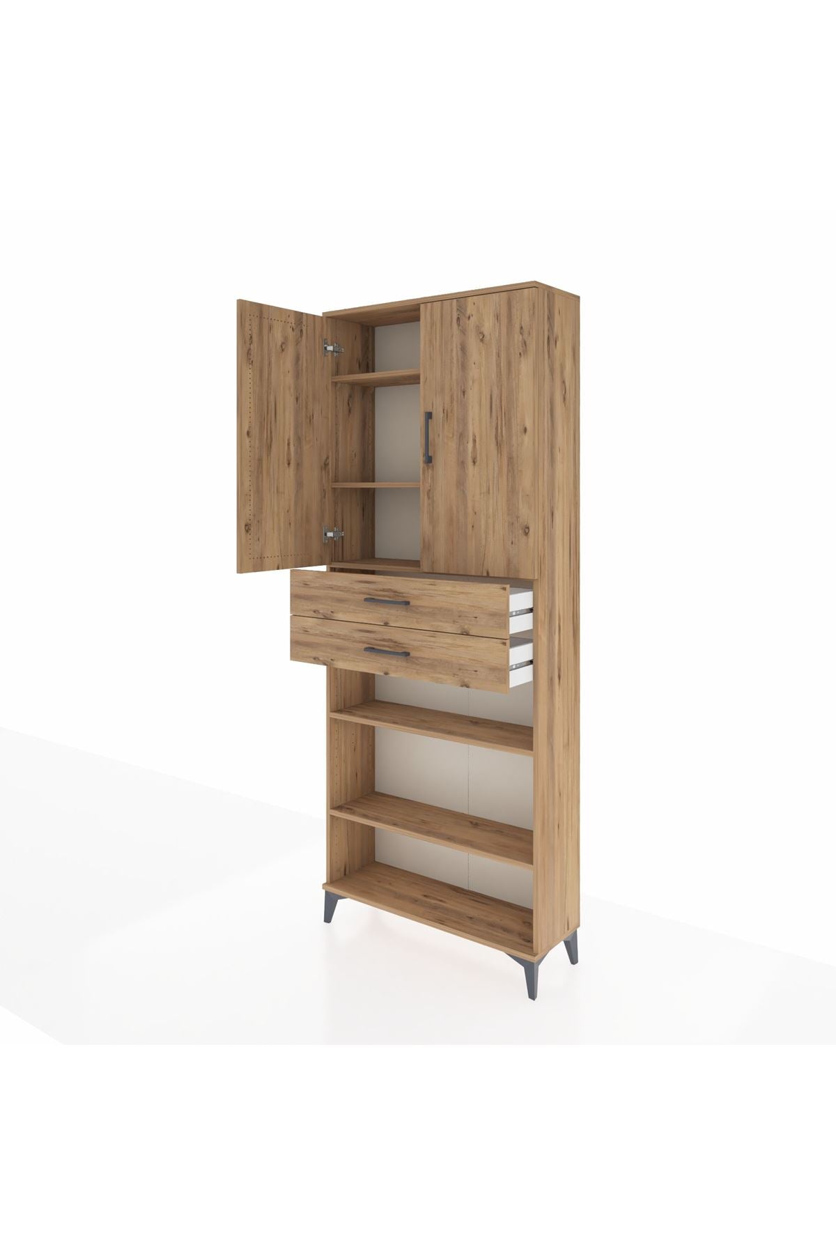 Arges Dolap 5 Raflı 2 Çekmeceli 2 Kapaklı 88x30x221 Çam-Çam