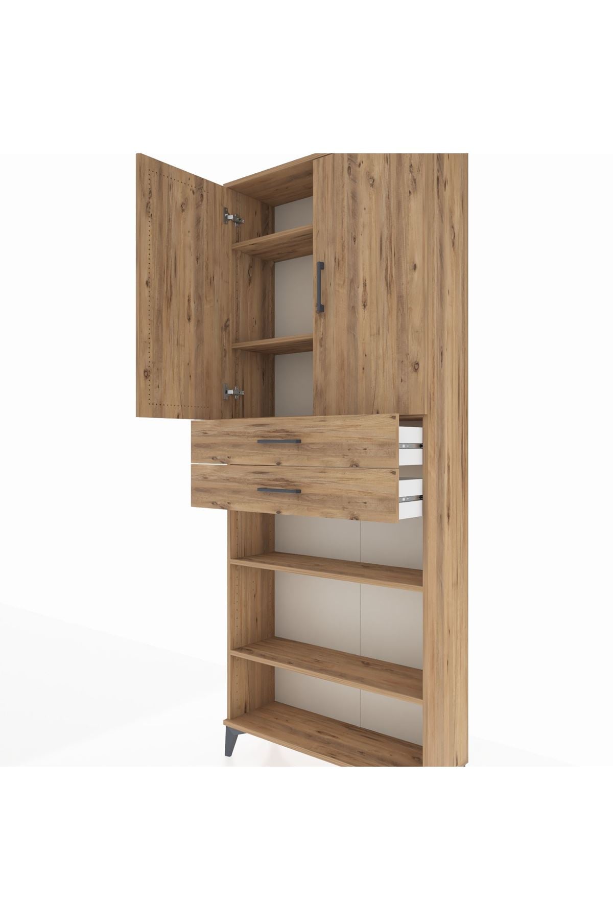 Arges Dolap 5 Raflı 2 Çekmeceli 2 Kapaklı 88x30x221 Çam-Çam