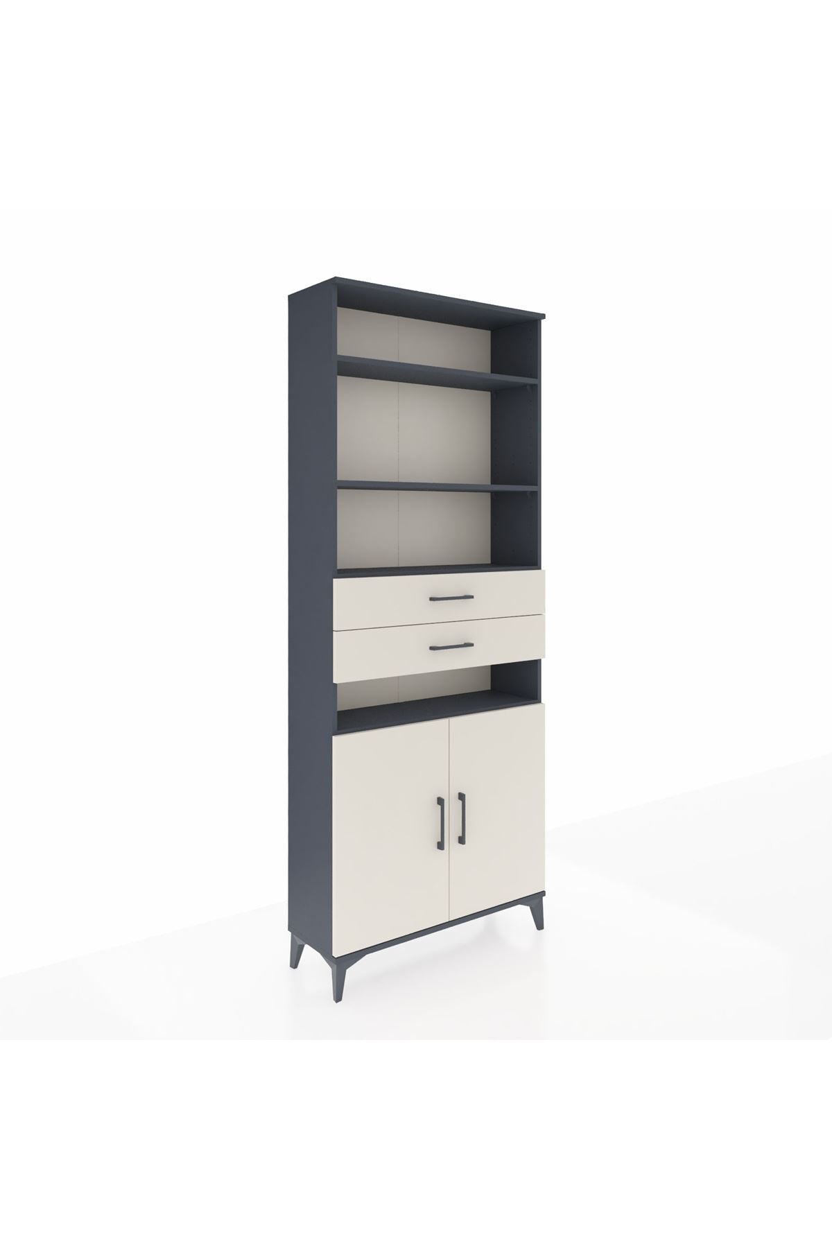 Arges Dolap 5 Raflı 2 Çekmeceli 2 Kapaklı 88x30x221 Antrasit-Aytaşı