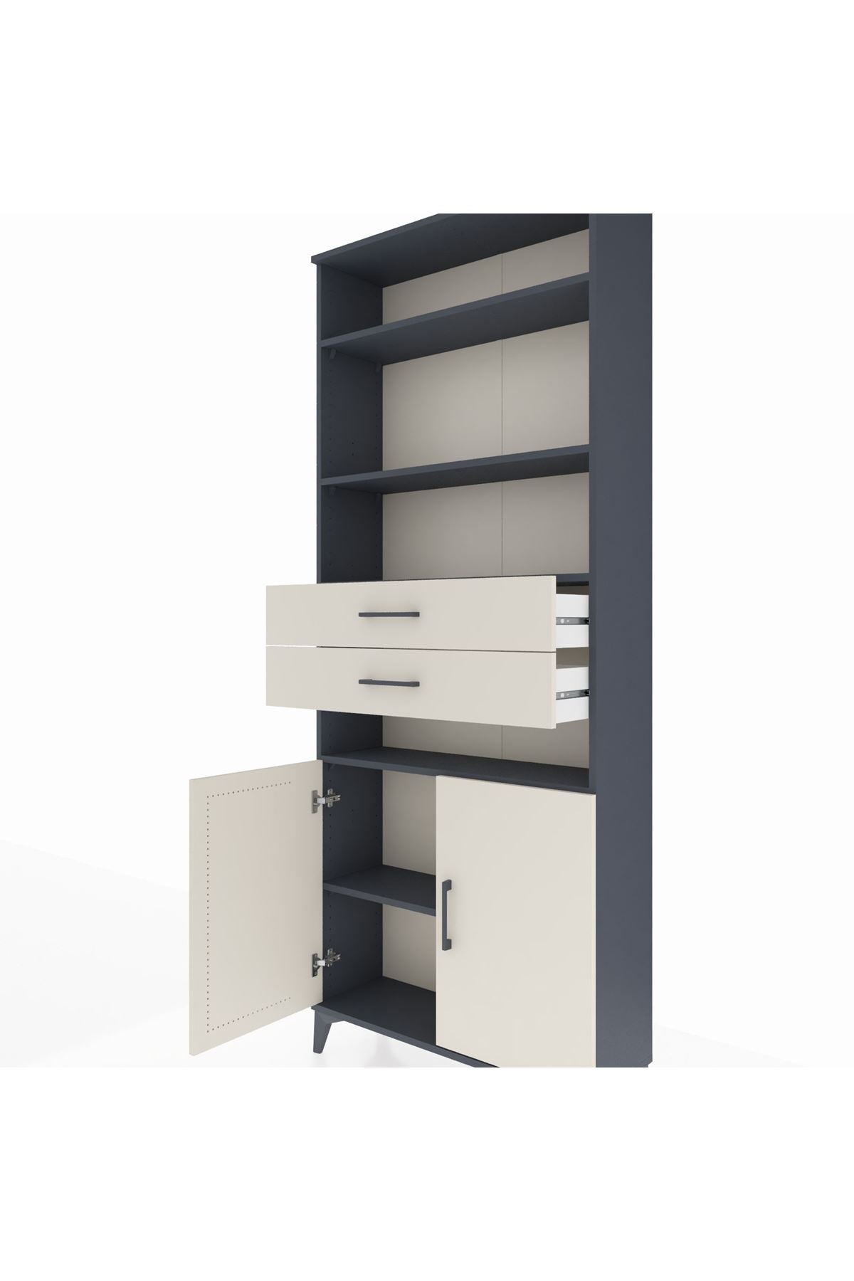 Arges Dolap 5 Raflı 2 Çekmeceli 2 Kapaklı 88x30x221 Antrasit-Aytaşı