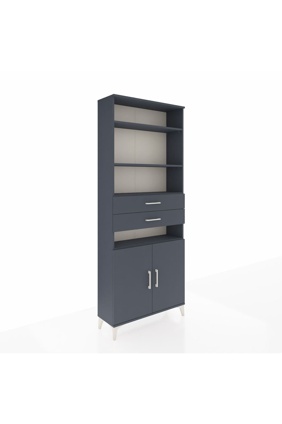 Arges Dolap 5 Raflı 2 Çekmeceli 2 Kapaklı 88x30x221 Antrasit-Antrasit