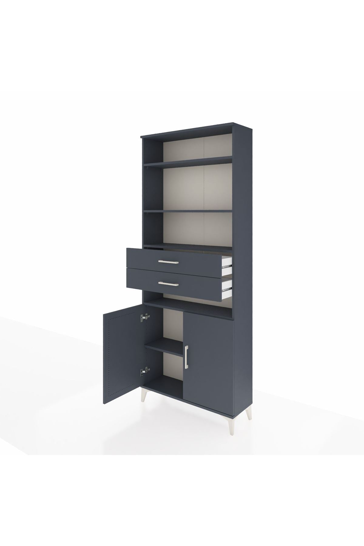 Arges Dolap 5 Raflı 2 Çekmeceli 2 Kapaklı 88x30x221 Antrasit-Antrasit