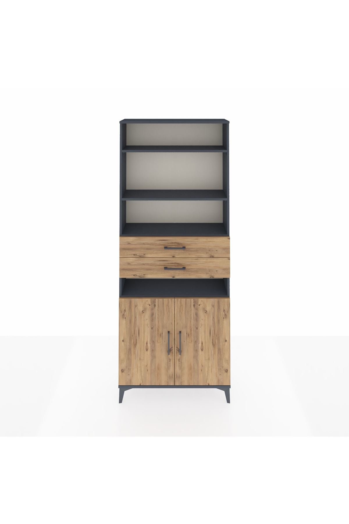 Arges Dolap 5 Raflı 2 Çekmeceli 2 Kapaklı 88x30x221 Antrasit-Çam